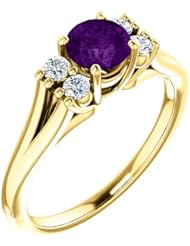 14K Yellow Gold 5.00mm Round Cut Chatham Created Alexandrite and Diamond Ring -- LIFETIME WARRANTY