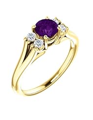 18K Yellow Gold 5.00mm Round Cut Chatham Created Alexandrite and Diamond Ring -- LIFETIME WARRANTY