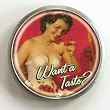 Womens Hand Made Retro "Want a Taste?" Belt Buckle