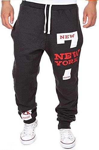 Prettygood Mens Printed Casual Drawstring Harem Pants Jogger Soccer Sweatpants Dark Grey M