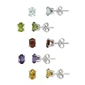 Sterling Silver Oval Amethyst, Citrine, Peridot, Garnet, and Blue Topaz Stud Earring Set