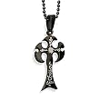 Stainless Steel Black Plated Cross With Laser Designs on 24 inch Black Ball Chain
