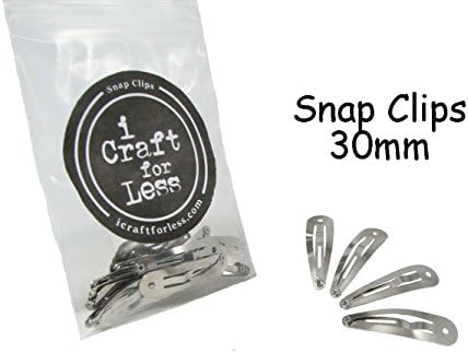 25 Snap Hair Clips - Silver Metal Tear Drop Shape with Hole - 30mm