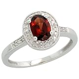 14k White Gold Oval-shaped Stone Ring, w/ 0.16 Carat Brilliant Cut Diamonds & 0.77 Carat Oval Cut (7x5mm) Garnet Stone, 3/8 in. (10mm) wide