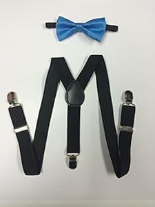 Toddler Baby Boys Girls Child Blue Bow Tie Vintage Black Suspender Y Clips