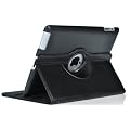 Leather Case / Cover for Apple iPad 2, 3 - Sleep/Wake Function - 360 Rotatable (Black)