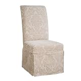 Classic Seating Center Match Fleur-de-lis Tone-on-Tone Tapestry Skirted Slipcovered Side Chiar