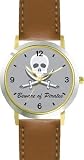 Pirate Skull & Crossed Swords No.1 - Pirate Theme - WATCHBUDDY  DELUXE TWO-TONE THEME WATCH - Arabic Numbers - Brown Leather Strap-Children's Size-Small ( Boy's Size & Girl's Size )