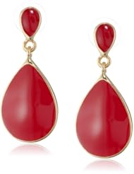 Kenneth Jay Lane Polished Gold and Red Enamel Pierced Teardrop Earrings