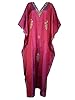 Womens Kaftan Maroon Crewel Embroidered Silk Caftans Night Gown Lounger