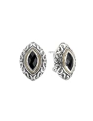 925 Silver & Faceted Onyx Marquise Earrings with 18k Gold Accents