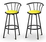 2 Yellow Vinyl Specialty / Custom Black Barstools with Backrest Set