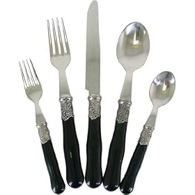 5 piece place setting cutlery set, or salad servers, French design off white or red... by Comptoir de Famille