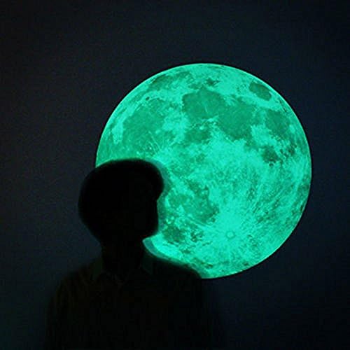 LayaStore New Style Luminous Moon Wall Sticker Decorative Art Removable Wall Decal Stickers Moon Glow for Bedroom Children's Room (Diameter:40cm, Green)