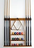 6 Pool Cue - Billiard Stick Wall Rack Made of Wood Oak Finish