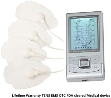 Lifetime Warranty! NK10GL 10 Modes HealthmateForever Professional Digital Palm Massagers + Extra 2 Pairs of Pads | Rechargeable Lithium Battery, Best Pain Relief Machine Devices for Lower back lumbar neck muscle pain | Mini Electronic Electric Pulse Impulse Massager, On sale! (silver)