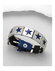 Blue Star Leather Bracelet In White Base