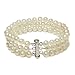 Sterling Silver 3-Row White A Grade 6.5-7mm Freshwater Cultured Pearl Bracelet, 8"