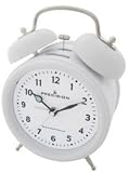 Precision MSF Radio controlled White case and white dial Double Bell alarm clock with light & snooze