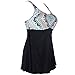PZZ Geometric Print Plus Size Black Bathing Dress Push Up Swimsuit(FBA)