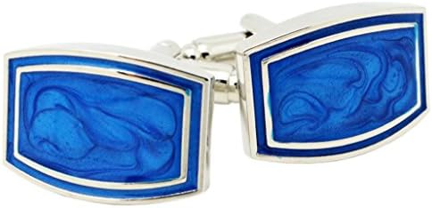HEHIM(TM) 2 PCS Cuff Links for Men Silver &amp; Blue Enamel With Wooden Gift Box FCL-003