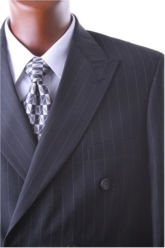 Men's Double Breasted Black Pinstripe Super 150's Wool Feel Dress Suit