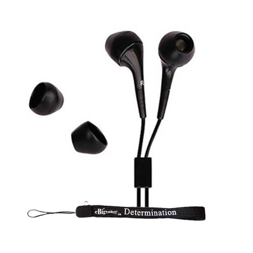 Black eBigValue Smart Earbuds with Noise Filter 3.5mm Jack Crystal Clear High Quality Sound + includes an eBigValue Determination Hand Strap Key Chain
