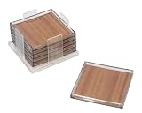 InterDesign Formbu Square Coasters, Set of 6 with Holder, Bamboo/Clear