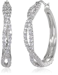 Sterling Silver and Simulated Diamond Twisted Hoop Earrings (1.22" Diameter)