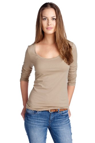 edc by ESPRIT Damen Langarmshirt Regular Fit, 032CC1K026, Gr. 36 (S), Beige (sahara beige  Preisvergleich