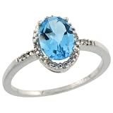 10k White Gold ( 8x6 mm ) Halo Engagement Swiss Blue Topaz Ring w/ 0.033 Carat Brilliant Cut Diamonds & 1.35 Carats Oval Cut Stone, 3/8 in. (10mm) wide, size 6.5
