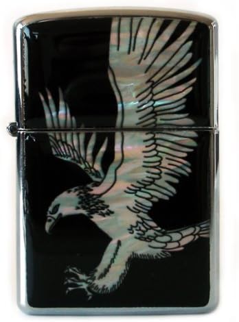 Mother of Pearl Handmade Eagle Wing Design Zippo Style Black Pocket Oil Cigarette Tobacco Smoking Camping Lighter