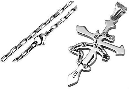 Leo Stainless Steel Unique Sign Crosses Shape Fashion Pendant Necklace, Silver, 2.5 mm 24 inch Chain