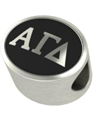 Alpha Gamma Delta Black Antique Oval Sorority Bead Charm Fits Most Pandora Style Bracelets. High Quality Bead in Stock for Fast Shipping