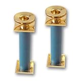 Candle Holders - SET - Made in Israel for Shabbat and Jewish Holidays. 6.5 Tal. Gold Plated, Patina Finish.