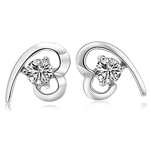 Casoty Jewelry 14K Gold Plated 925 Silver Steel Heart Lady Girls Stud Earring