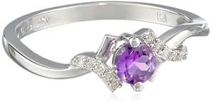 Sterling Silver Amethyst and Diamond Promise Ring (0.04 Cttw, G-H Color, I2-I3 Clarity), Size 6