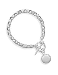 MMA Silver - 7 inch Toggle Link Bracelet with Bezel Set Coin Pearl Drop