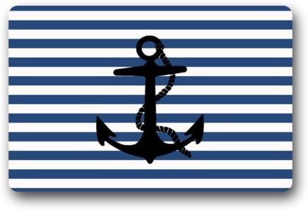 Door Mat Navy Blue and White Stripe Pattern With Black Anchor Art Print Doormat Rug?Indoor/Outdoor/Front Door/Bathroom Mats Floor Mat?23.6inch X 15.7inch