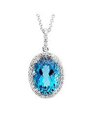 14K White Gold Swiss Blue Topaz and Diamond Pendant with Chain -- LIFETIME WARRANTY