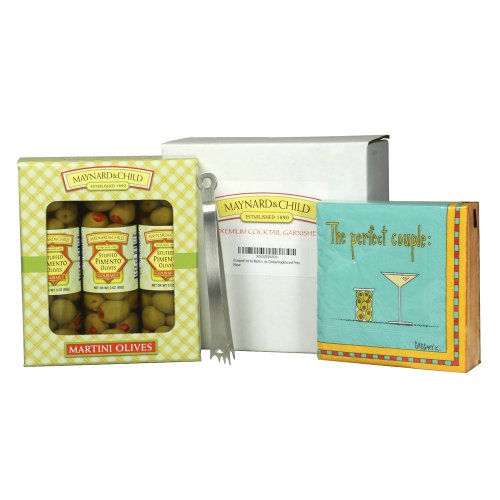 Maynard&Child Premium Gift Pack of Stuffed Pimento Olives, Olive Tongs & Cocktail Napkins