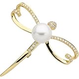 18K Yellow Gold Paspaley South Sea Cultured Pearl and Diamond Dragonfly Brooch