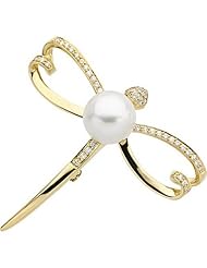 18K Yellow Gold Paspaley South Sea Cultured Pearl and Diamond Dragonfly Brooch -- LIFETIME WARRANTY