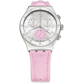 Swatch Women's Chronograph Pink Leather Watch YCS513