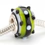 Murano Style Glass Lampwork Bumpy Bead Fits Pandora Black White Green Stripe 14mm (1)