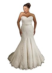 Plus Size Strapless Corset Natural   Waistline Belted Beaded Lace-Up Mermaid Sweetheart  Dress