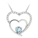 Sterling Silver Blue Topaz & Diamond Accent Double Open Heart Pendant