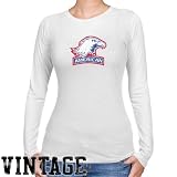 American Eagles Ladies White Distressed Logo Vintage Long Sleeve Slim Fit T-shirt
