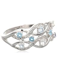 Sterling Silver Shades of Blue Topaz, white topaz, Iolite and Diamond Ring, Size 7