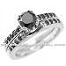 1.60ct Fancy-Black Diamond Engagement & Wedding Ring Band Set 14k White Gold